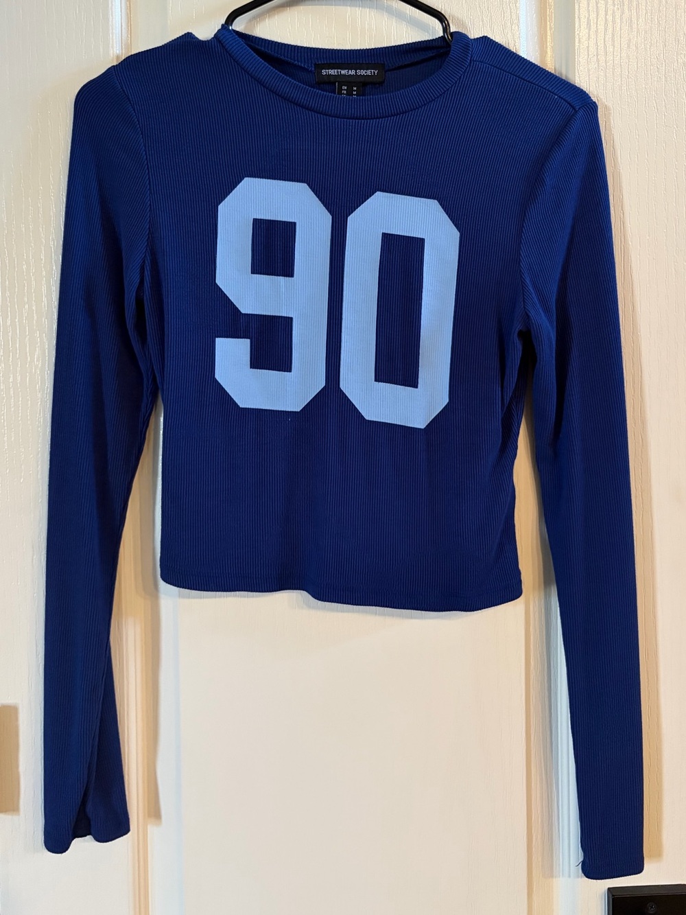 Streetwear Society Navy Blue Ribbed Graphic Crop Top